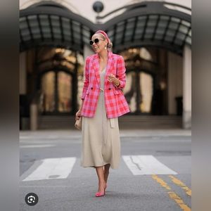 Ann Taylor PETITE DOUBLE BREASTED LONG BLAZER IN PLAID